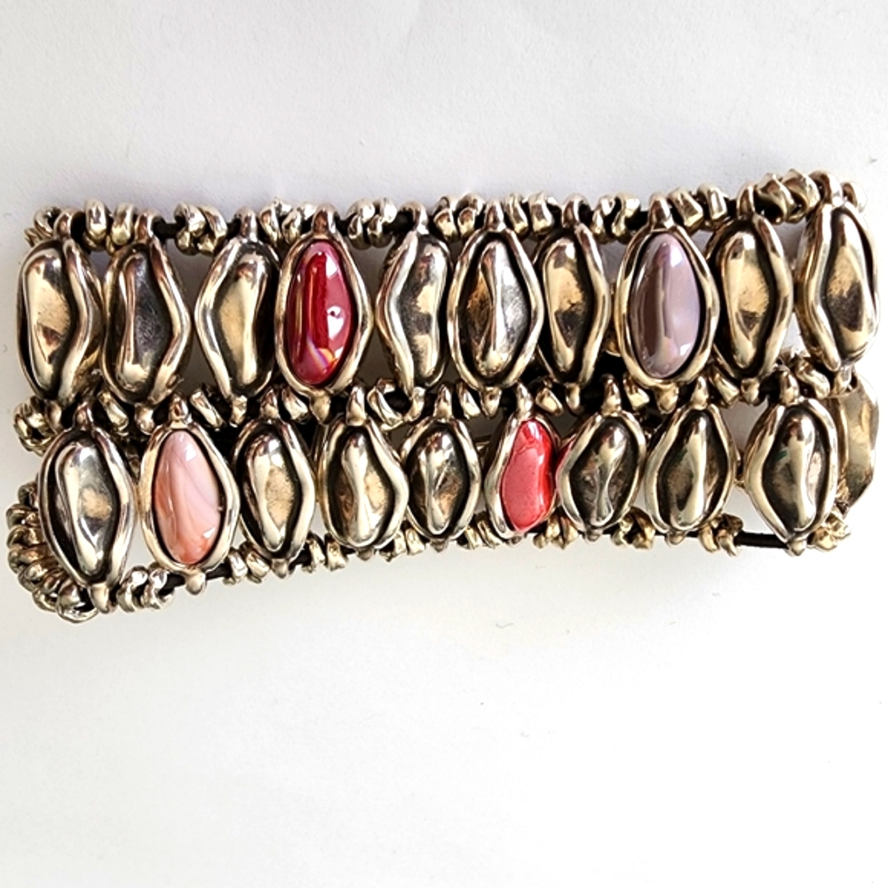 Ciclon Statement Bracelet - Silver & colorful Murano crystals with Leather